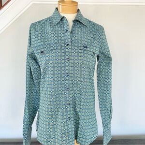 Cinch Western Long Sleeve Snap Up Geo Print Blue Lime Green Women’s Medium